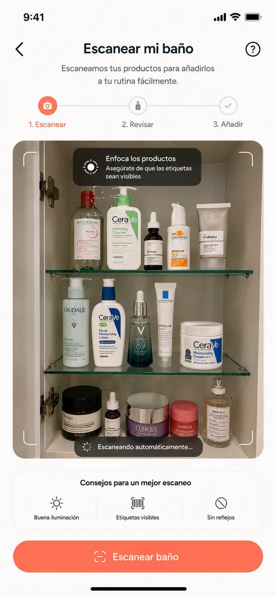 Pantalla para escanear productos del baño